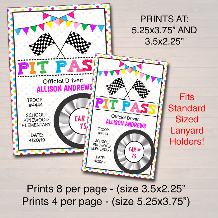 Derby Pit Passes , Troop Activity, School Event, Girl Activity Printable, Race Like a Girl, Racer Pit Pass Template