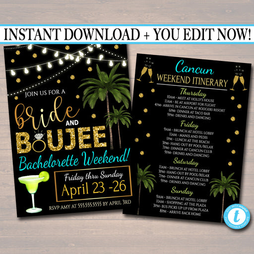 EDITABLE Bachelorette Party Invitation Bride and Boujee, Spring Break Girls Weekend Party Invite, Palm Beach Final Fiesta INSTANT DOWNLOAD