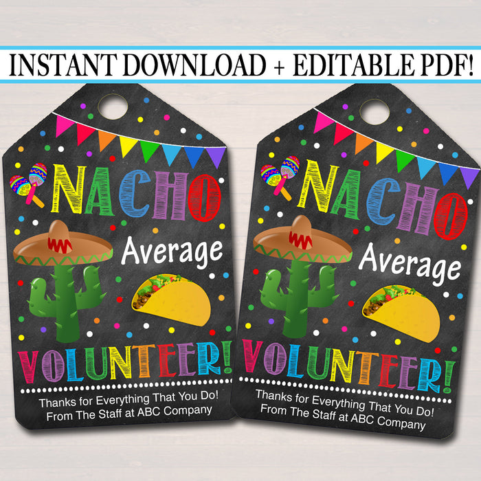 Nacho Average Volunteer Appreciation Favor Printable Gift Tags
