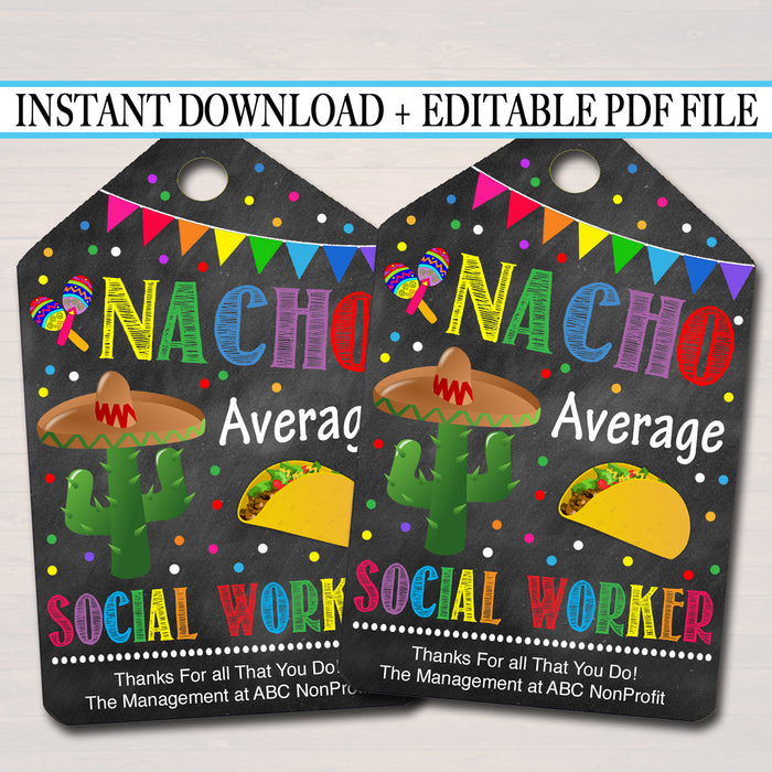 Nacho Average Social Worker Appreciation Favor Gift Tags - Printable