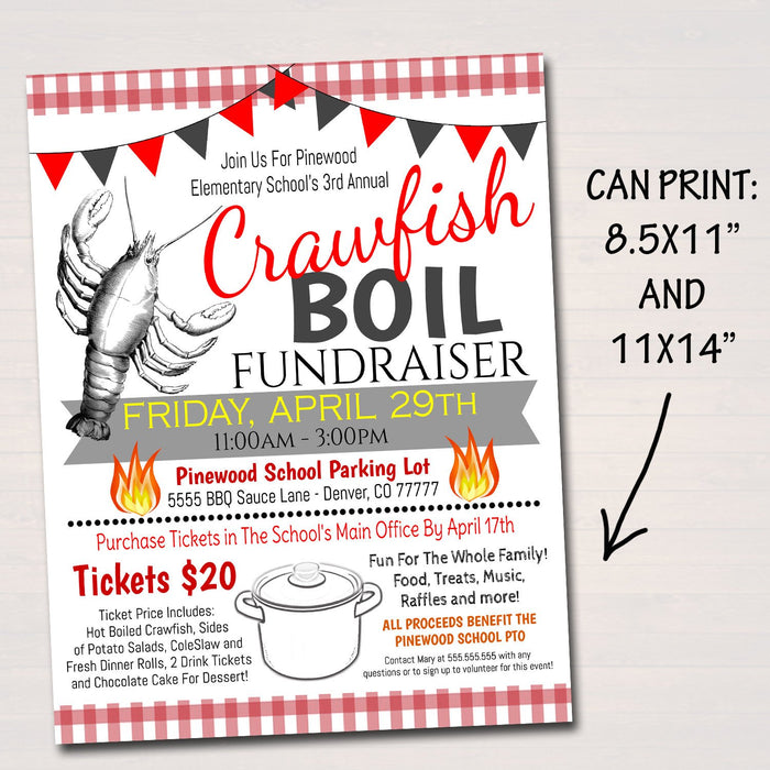 Crawfish Boil Fundraiser Flyer Ticket Poster Set - Editable