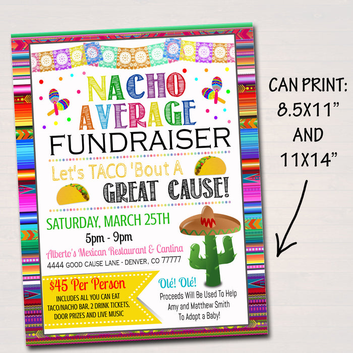Nacho Average Fundraiser Invite Flyer Ticket Set - Editable