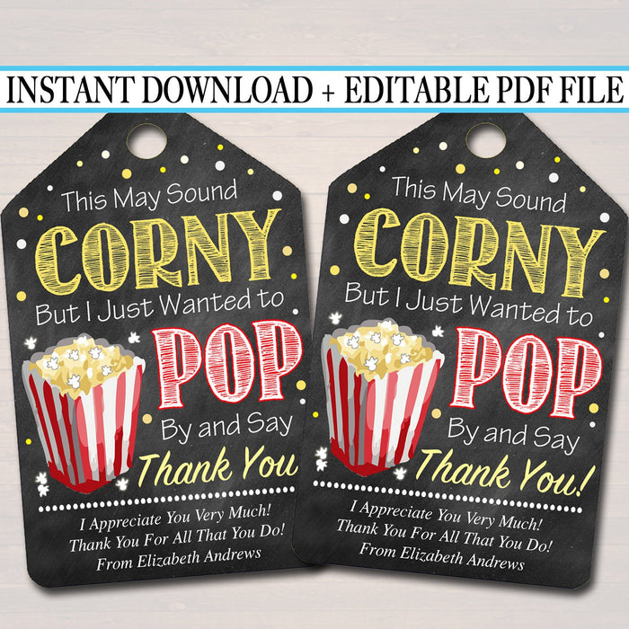 Teacher & Staff Appreciation Popcorn Thank You Tags - Printable