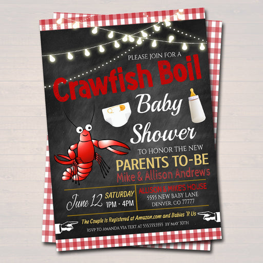 Editable Crawfish Boil Beer Baby Shower Invitation Chalkboard Printable Baby Sprinkle, Crayfish Couples Shower Party Invite INSTANT DOWNLOAD