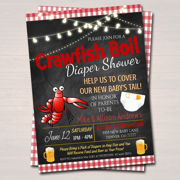 Editable Crawfish Boil Beer Baby Shower Invitation Chalkboard Printable, Crayfish Couples Dad Diaper Shower Party Invite INSTANT DOWNLOAD