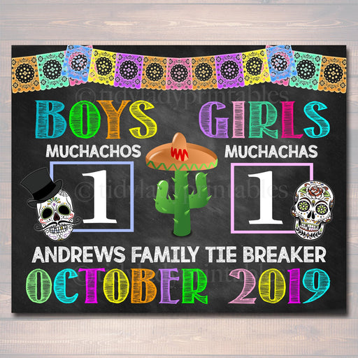 EDITABLE Fiesta Tiebreaker Chalkboard Pregnancy Announcement, Cinco De Mayo Pregancy Gender Reveal Prop Sugar Skull Halloween Printable Sign