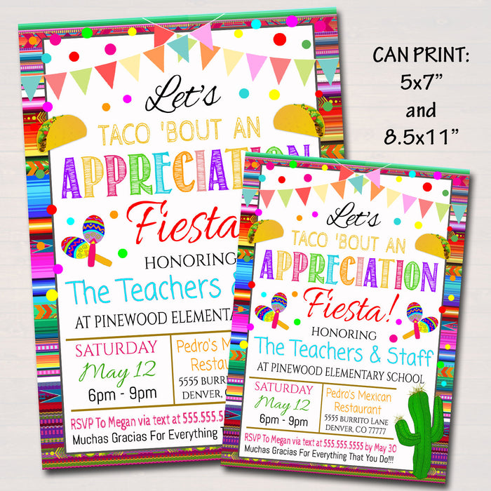 Editable Fiesta Invite Teacher Appreciation Staff Invitation Chalkboard Printable Appreciation Week Invite, Luncheon Flyer, INSTANT DOWNLOAD