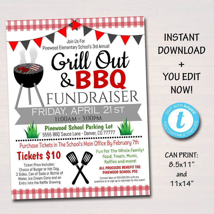BBQ Grill Out Fundraiser Event Flyer - Editable Template