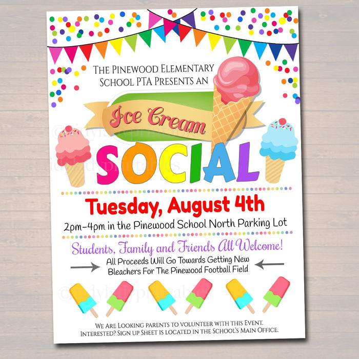 Ice Cream Social Event Invite  - Editable Template