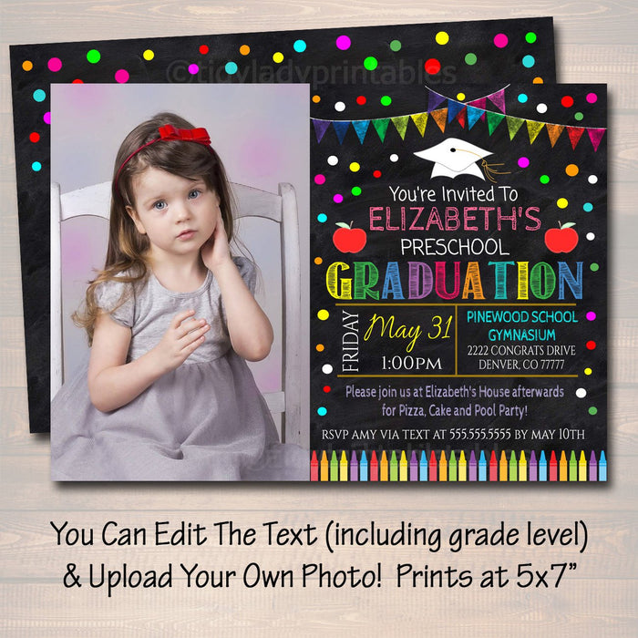 Graduation Invitation Chalkboard Printable Kindergarten Preschool Pre K Graduate School Graduation Ceremony Invite