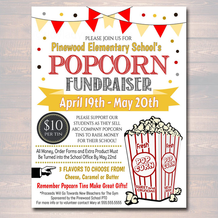 School Popcorn Fundraiser Event Flyer - Editable Template