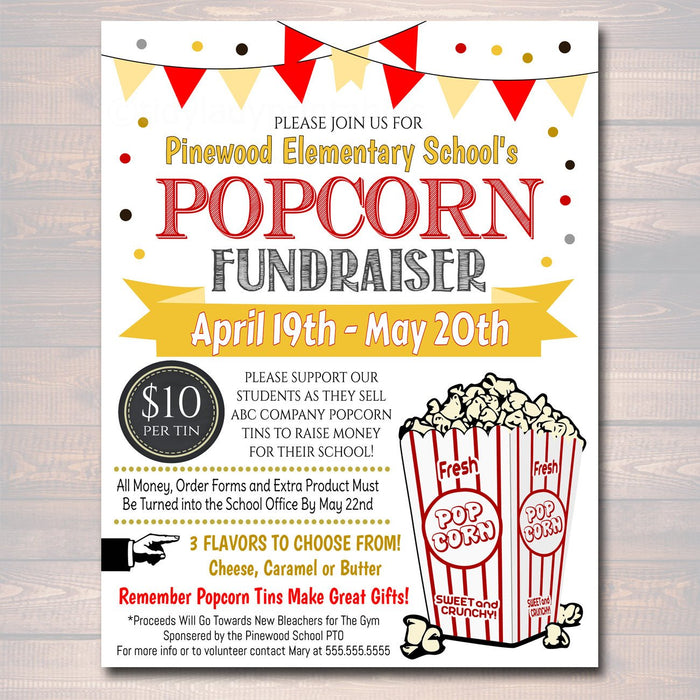 School Popcorn Fundraiser Event Flyer TidyLady Printables