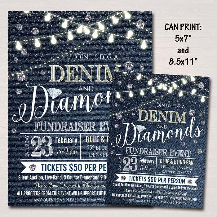 Denim and Diamonds Benefit Fundraiser Invitation/Flyer/Ticket Set  Invite