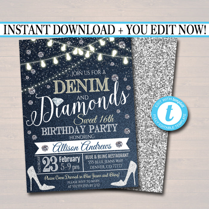Image result for denim and diamonds invitation templates free | Diy wedding  menu, Printable wedding menu, Wedding menu template
