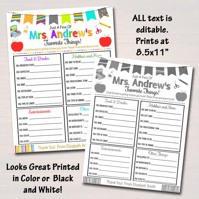 Preference Favorite List Favorite Things List Template