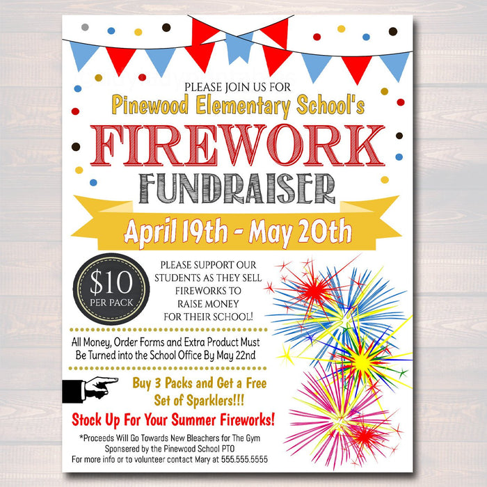 School Firework Fundraiser Event Flyer - Editable Template