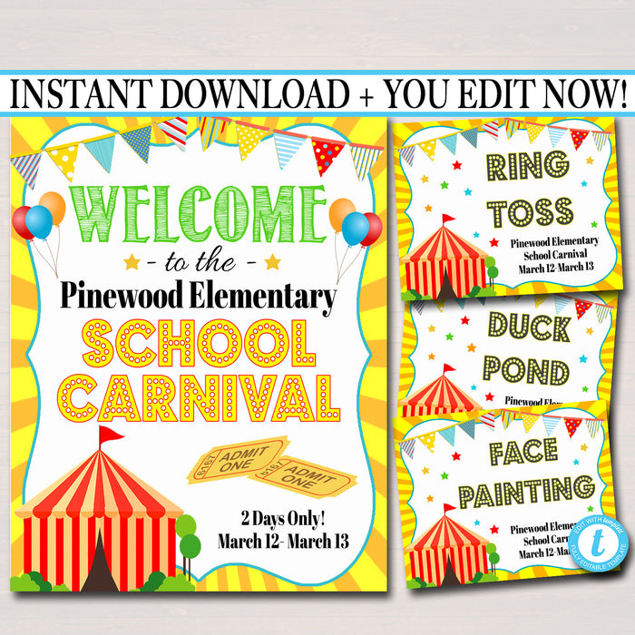 School  Carnival / Festival Signs & Decor - Editable Template