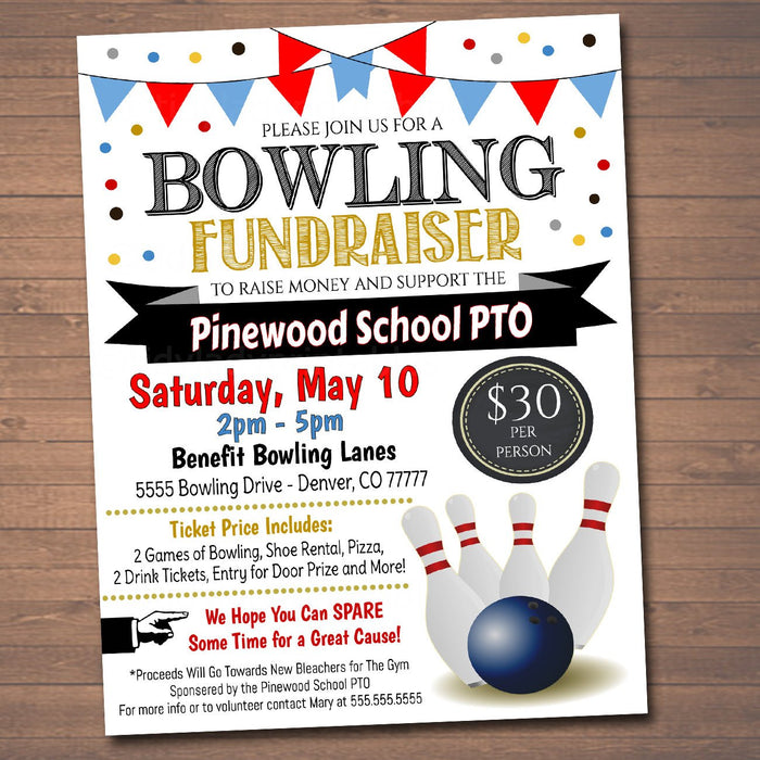 Bowling Fundraiser Event Flyer - Editable Template