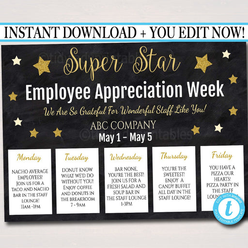 EDITABLE Staff Appreciation Week Itinerary Poster, Digital File, Appreciation Week Schedule Events, INSTANT DOWNLOAD Fundraiser Printables