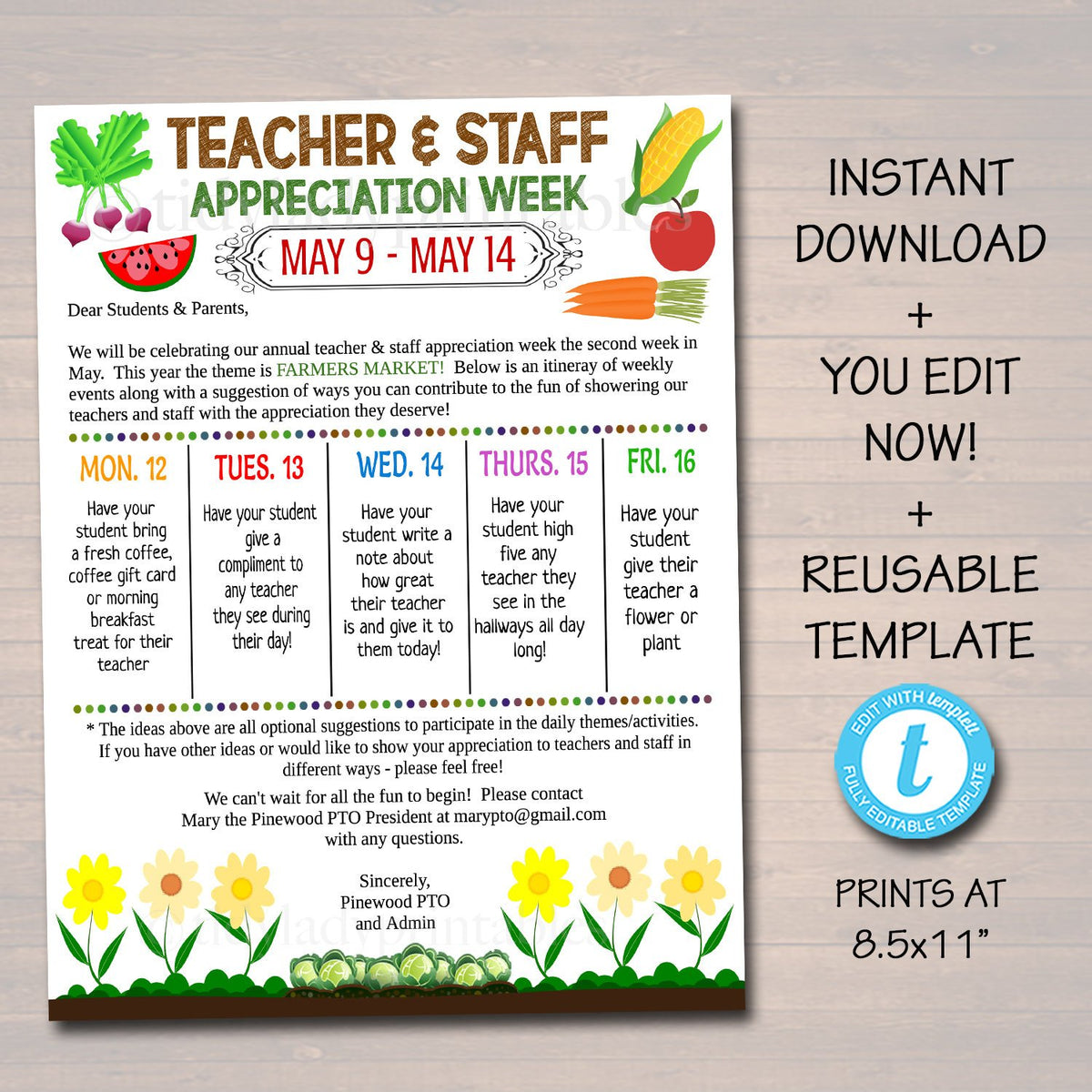 Farmers Market Theme Teacher Appreciation Newsletter — TidyLady Printables