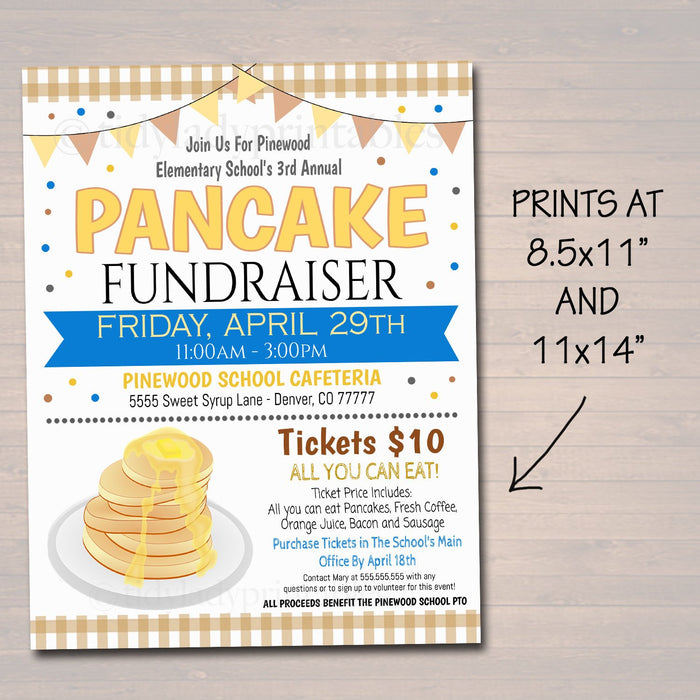 Editable Pancake Breakfast Fundraiser Flyer Printable Ticket Set