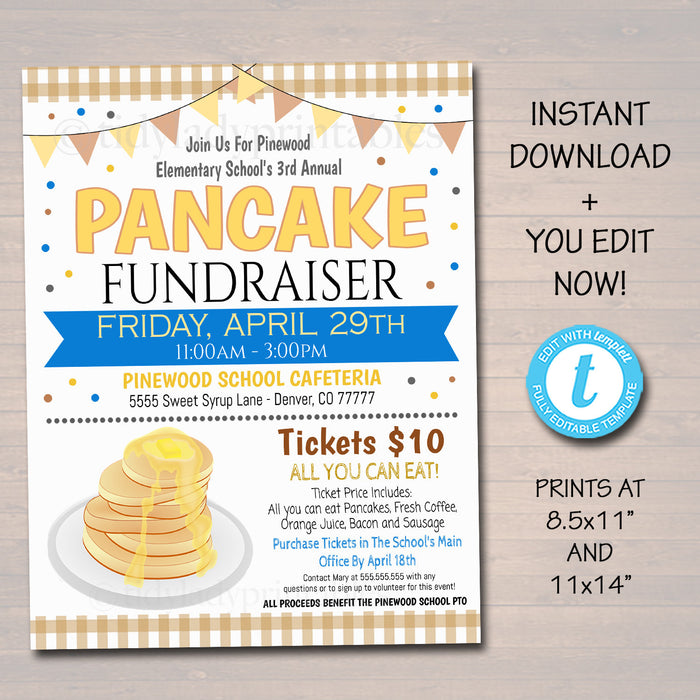 Pancake Breakfast Fundraiser Event Flyer - Editable Template