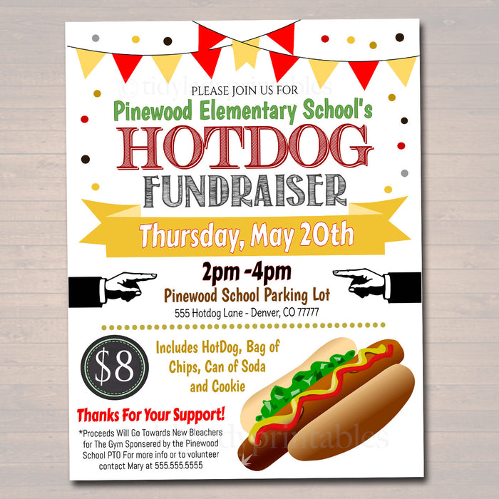PTO PTA Hot Dog Fundraiser Flyer - Editable Templae