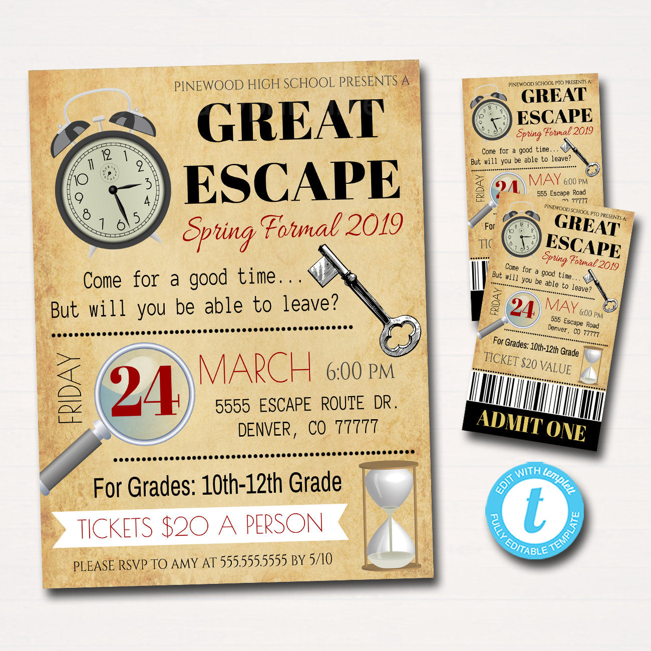 Escape Room Invite, Flyer, Ticket Set | TidyLady Printables for Free Printable Escape Room Invitations