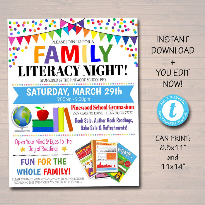 Family Literacy Night Event Flyer - Editable Template