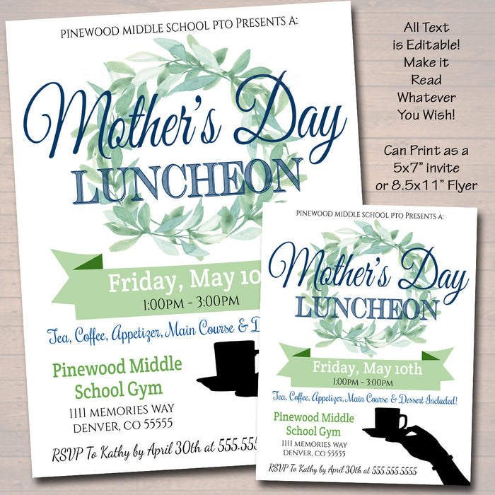 Mother's Day Luncheon Invite, Flyer, And Ticket Set - Editable