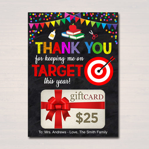 EDITABLE Gift Card Holder, Thanks for Keeping me on Target, INSTANT DOWNLOAD, Printable Teacher Appreciation, End of Year Gift From Student