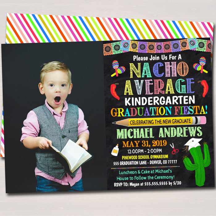 Fiesta Nacho Average Graduation Invite, Chalkboard Printable Graduate Taco Kindergarten preschool Grad Invitation,