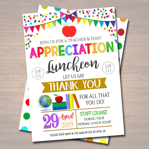 Editable Teacher Appreciation Staff Invitation, Thank You Printable, Appreciation Week Invite, Breakfast Luncheon Flyer, INSTANT DOWNLOAD