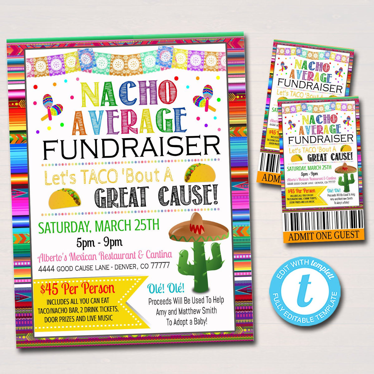 Nacho Average Fundraiser Invite Flyer Ticket Set - Printable — TidyLady ...
