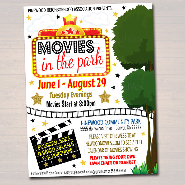 Movie Night Flyer - Movies In The Park Fundraiser Flyer Editable Template