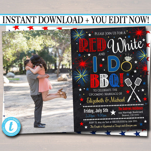 EDITABLE Fourth of July Party, Red White and I Do BBQ Picnic Invitation, Bridal Couples Shower, Engagement Grill Out Celebration 4th of July