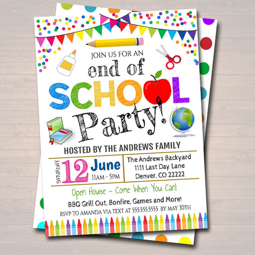 EDITABLE End of School Party Invitation, Printable Digital Invite, Back to School Party, Backyard bbq Party, Teacher Classroom Party Bash