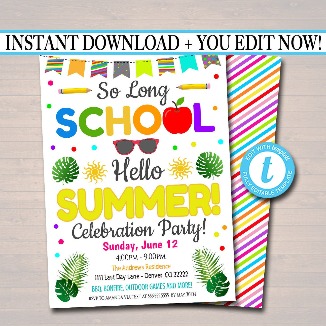 End of School Party Invitation - Printable DIY Template — TidyLady ...