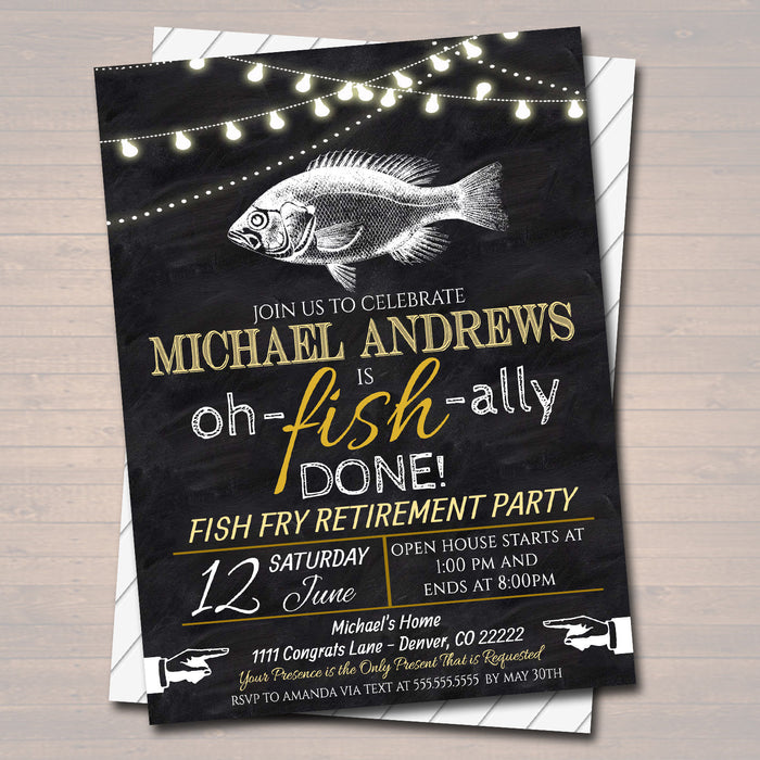 Fish Fry Retirement Invitation, Chalkboard Printable, Birthday  Invite, Guy Man Oh-fish-ally Done Party BBQ Party Invite