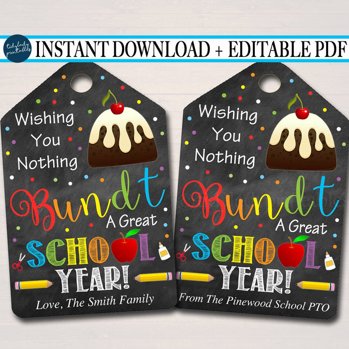 EDITABLE Bundt Cake Gift Tags, First Day of School Staff Teacher Gift ...