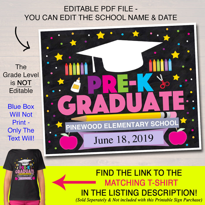 EDITABLE DATE Pre-K Graduation Photo Prop, End of School Chalkboard Poster, Last Day of Preschool PreK Printable Sign, DIY Instant Download