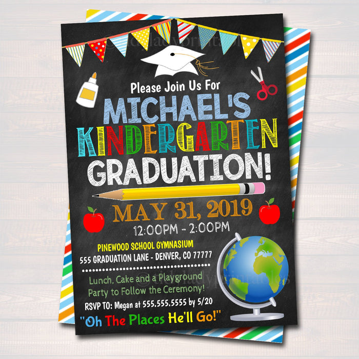 Graduation Invitation Chalkboard Printable Kindergarten Preschool Pre K Graduate School Graduation Ceremony Invite