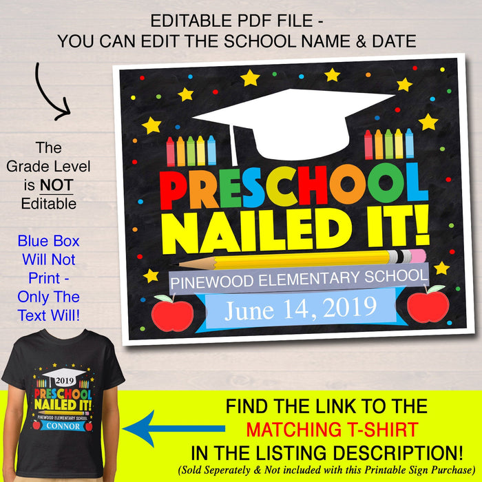 EDITABLE DATE Preschool Graduation Photo Prop, Last Day End of School Chalkboard Poster, Boy Graduate Nailed It! Sign, DIY Instant Download