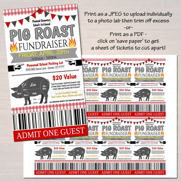 Editable Pig Roast Fundraiser Printable Flyer Ticket Poster Set