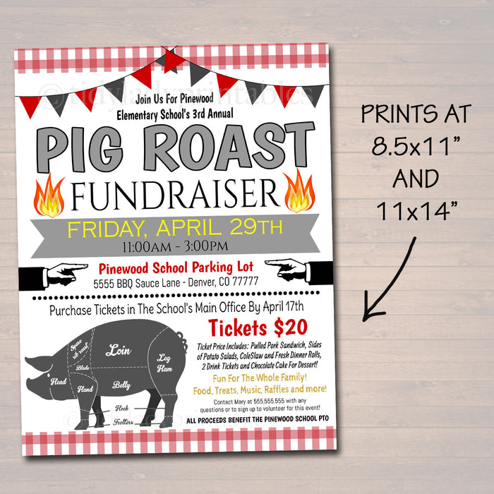 Editable Pig Roast Fundraiser Printable Flyer Ticket Poster Set