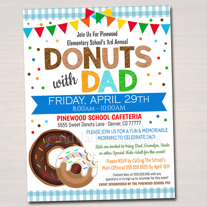 Donuts With Dad Event Invitation - Editable Template