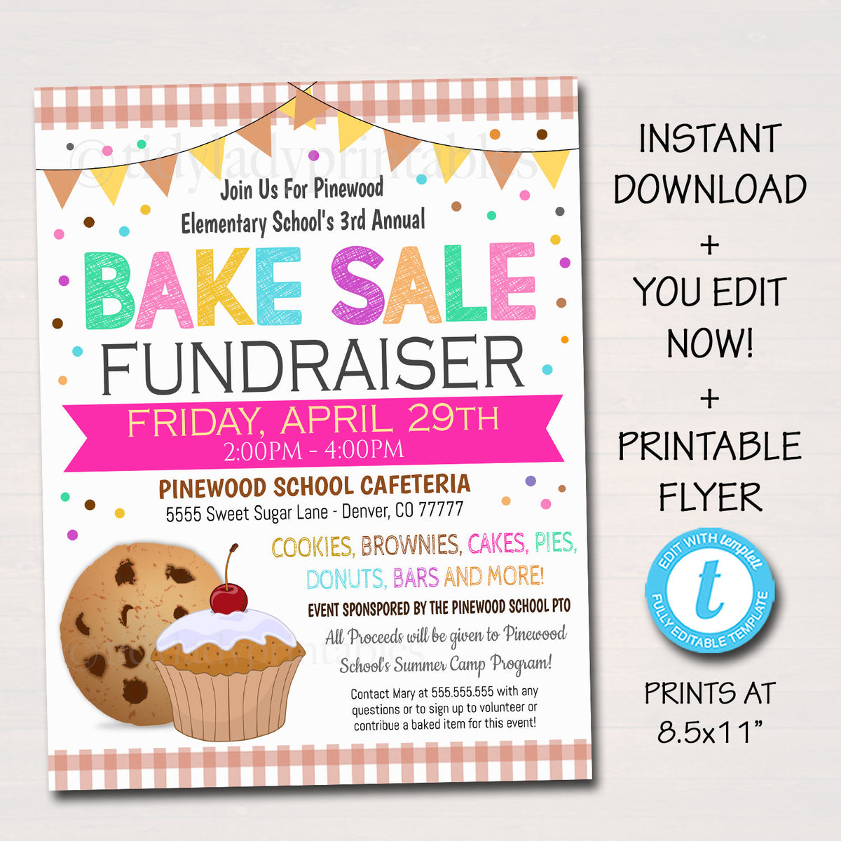 School Bake Sale Event Flyer PTO PTA | TidyLady Printables school-bake-sale-event-flyer-pto-pta-tidylady-printables