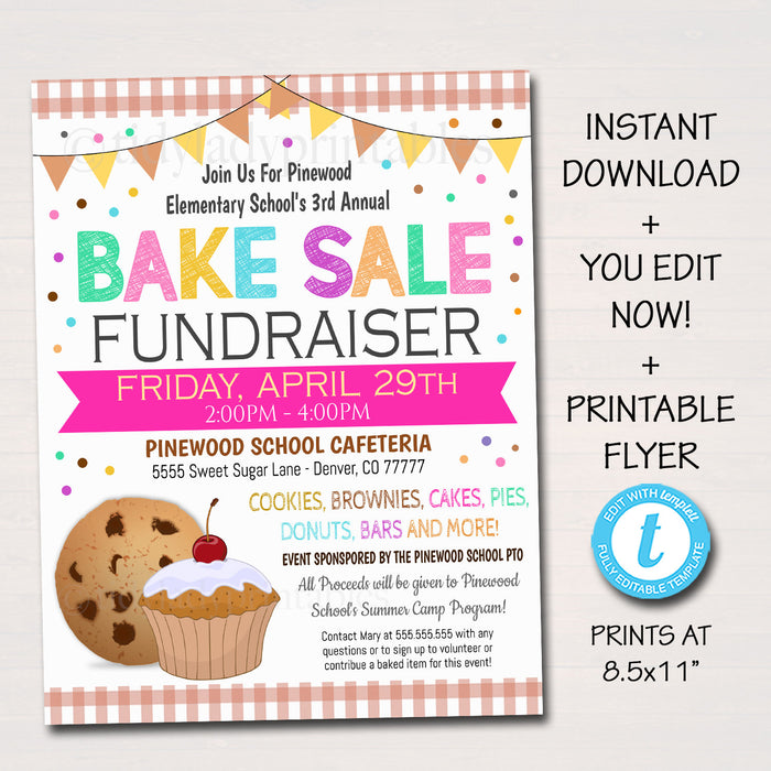 School Bake Sale Event Flyer - Editable Template