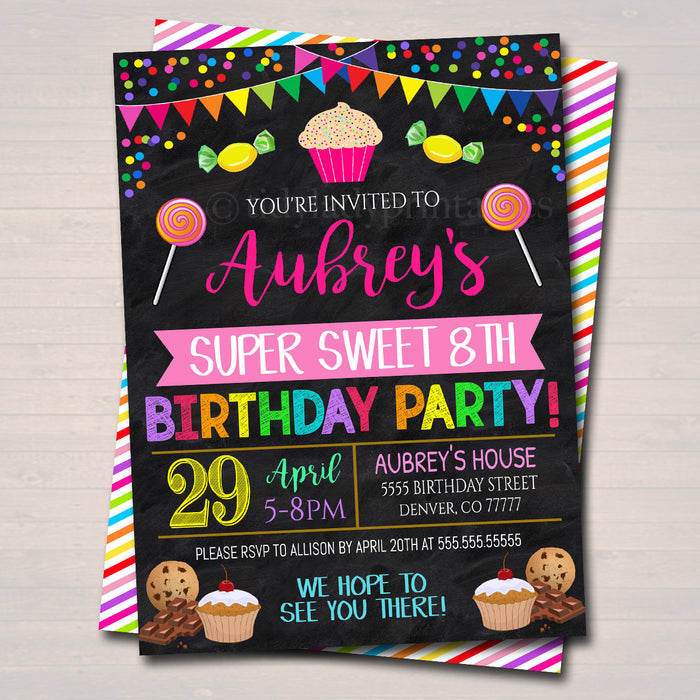 EDITABLE Kids Candy Themed Party Birthday Invitation, Girls Cupcake Party Candyland Digital Invite, Sweet Cupcake Wars, INSTANT DOWNLOAD