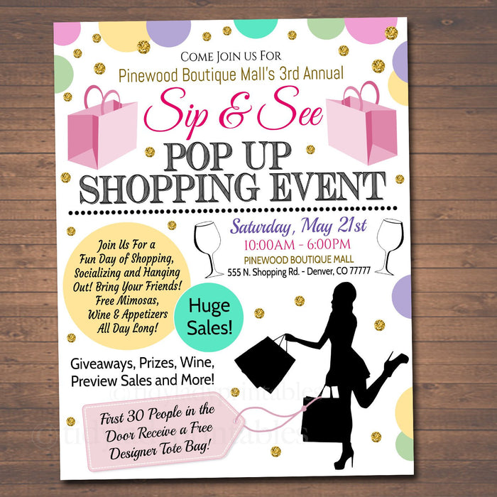 Sip & See Pop Up Shop Event Flyer - Editable Template